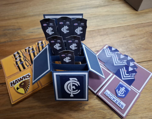 pop up card showing footy team logo and colours