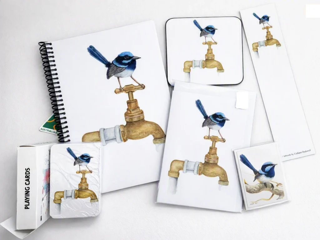 Notebook, bookmark and other items with Blue Wren design